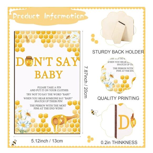 Bee Theme Baby Shower Sign and 46 Mini Bee Clothespins - Picture 2 of 5